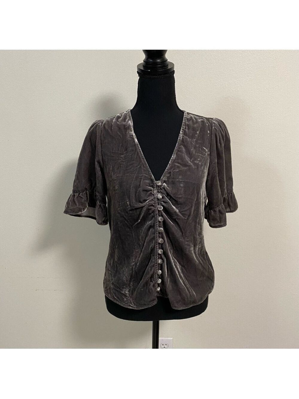 Madewell Blouse Women’s Size 2 Gray Daylight Velvet Top